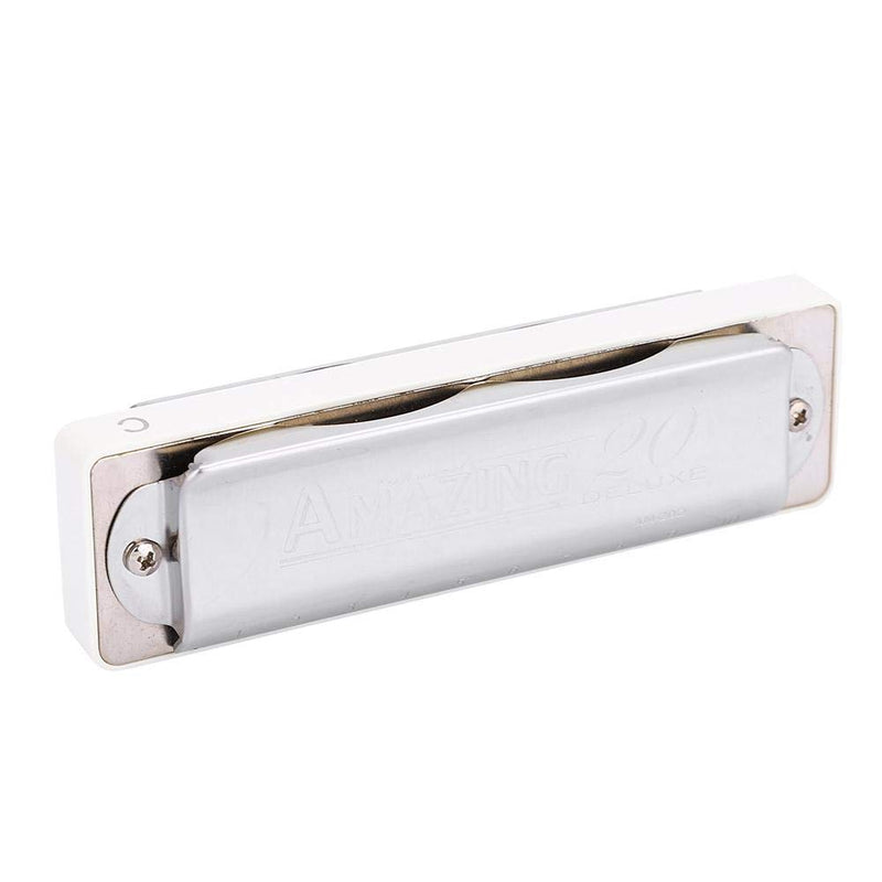 D Major Harmonica,10 Hole 20 Tone Blues Harmonica in the Key of D(White) White