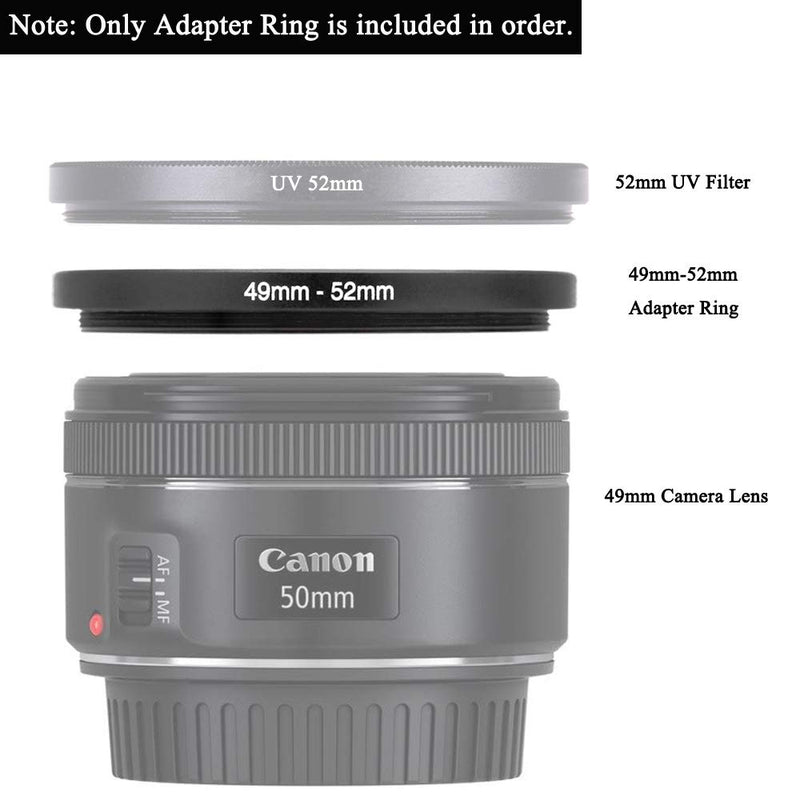 49-52MM Lens-Filter Step Up Adapter Ring, 49mm Lens to 52mm Filter, Hood, Lens Converter and Other Accessories, Fire Rock 49mm(Male)-52mm(Female) Aviation Aluminum Alloy Step Up Filter Rings-2Packs