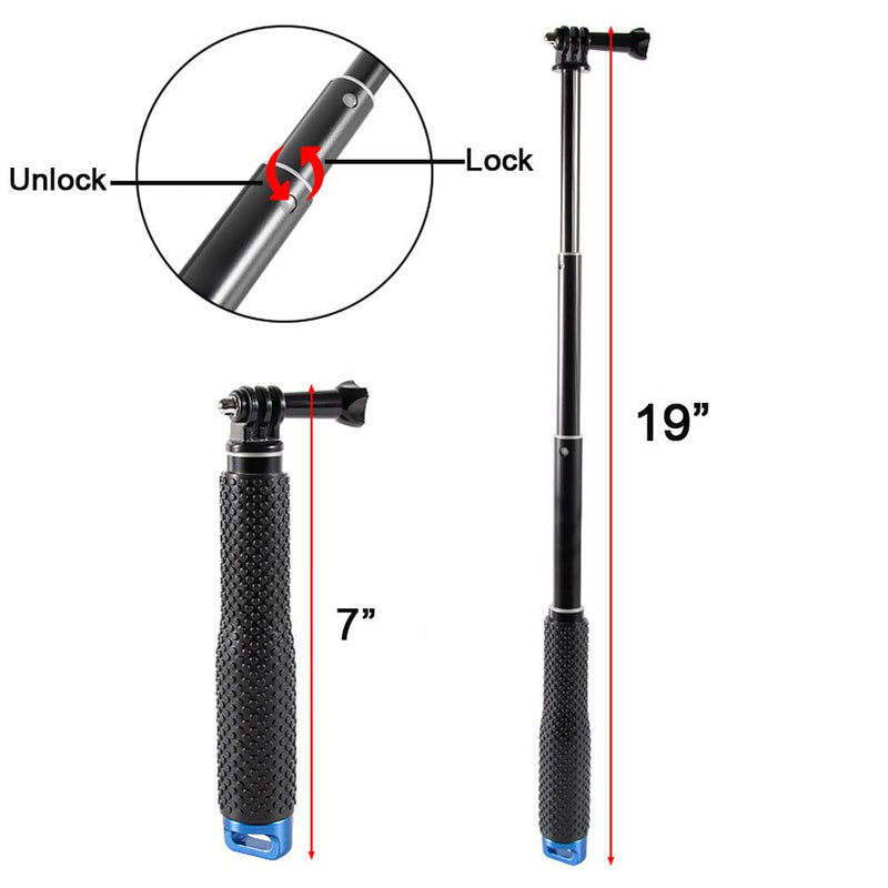 Alsukeay Selfie Stick Extendable Hand Grip Handheld Monopod Aluminum Telescopic Pole (7-19 inch) Compatible with GoPro Hero 11 10 9 8 7 6 5 4 3+ 3 Session SJ4000 SJ5000 Action Cameras