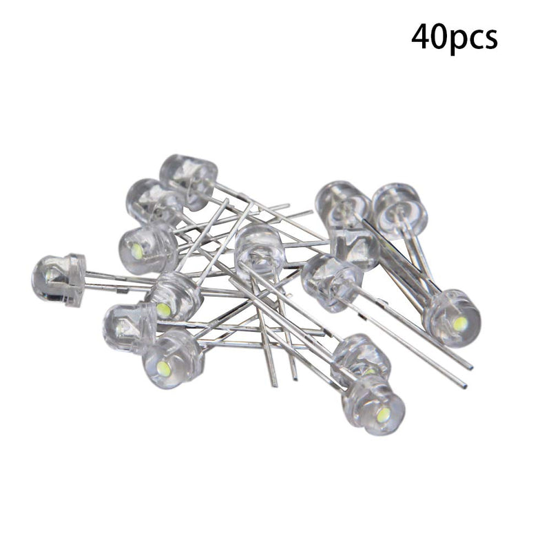 Othmro 40pcs 5mm White LED Diode Lights Clear Straw Hat Transparent 3-3.4V 20mA Super Bright Lighting Bulb Lamps Electronic Component Light Emitting Diodes