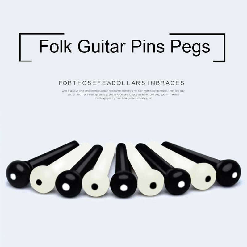 Plastic Guitar Bridge Pins Pack of 24, Acoustic Guitar Pegs for Strings Replacement Accessories,Ivory & Black