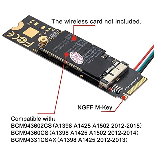 Cablecc BCM94360CD BCM94360CS BCM943602CS BCM94360CS2 WiFi Card to M.2 NGFF Key-M NVME SSD Adapter Black 12+6Pin Mac
