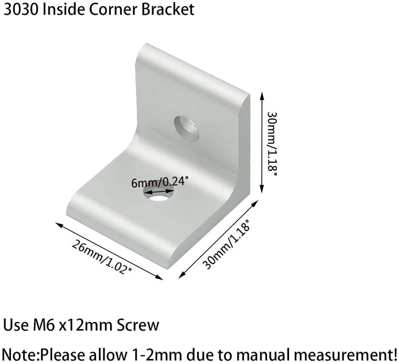 [AUSTRALIA] - Tsnamay 3030 Inside Corner Bracket for 3030 Aluminum Extrusion Profile 30 x 30 x 26mm with Slot 6mm-10PCS 3030 10P 