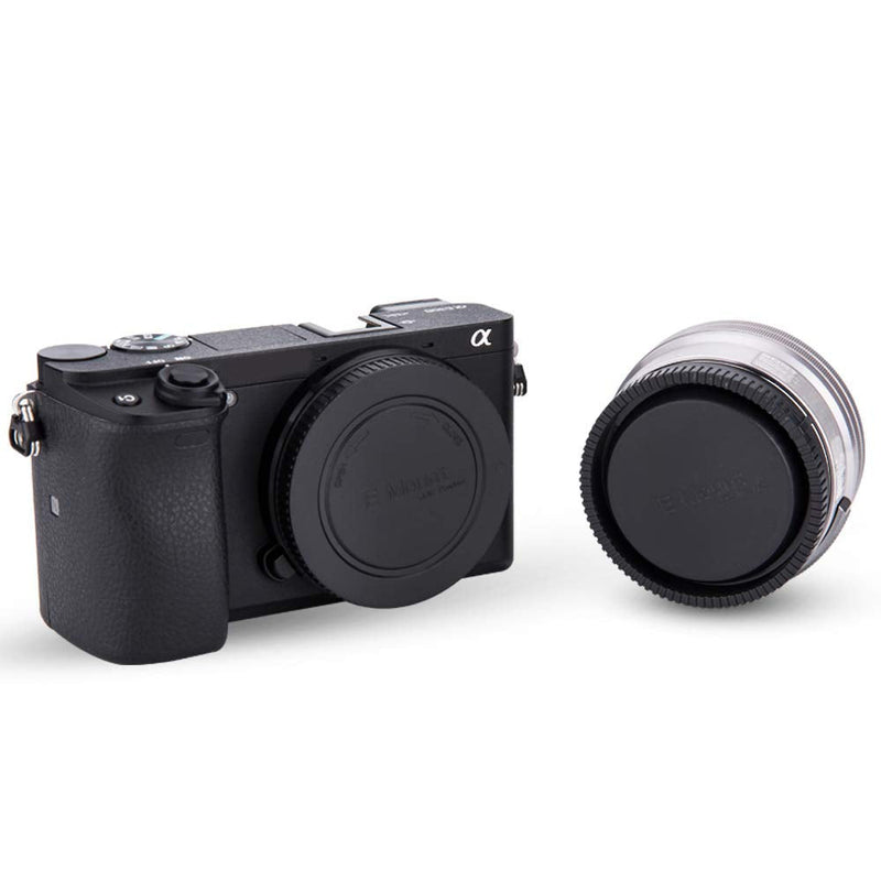 2 Pack E Mount Body Cap Cover & Rear Lens Cap for Sony A6000 A5100 A6100 A6300 A6400 A6500 A6600 ZV-E10 A7C A7 A7II A7III A7IV A7R A7RII A7RIII A7RIV A7S A7SII A7SIII A9 A9II & More Sony Camera Lens For Sony E Mount