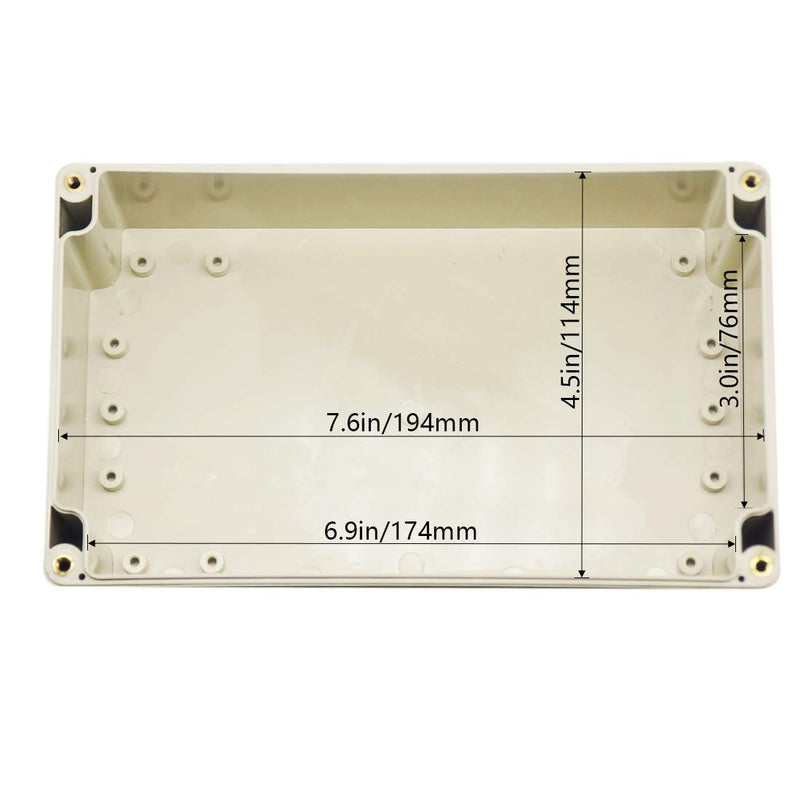 Zulkit Junction Box ABS Plastic Dustproof Waterproof IP65 Universal Electrical Boxes Project Enclosure Gray 7.9 x 4.7 x 2.95 inch (200 x 120 x 75 mm) 7.9" x 4.7" x 2.95"