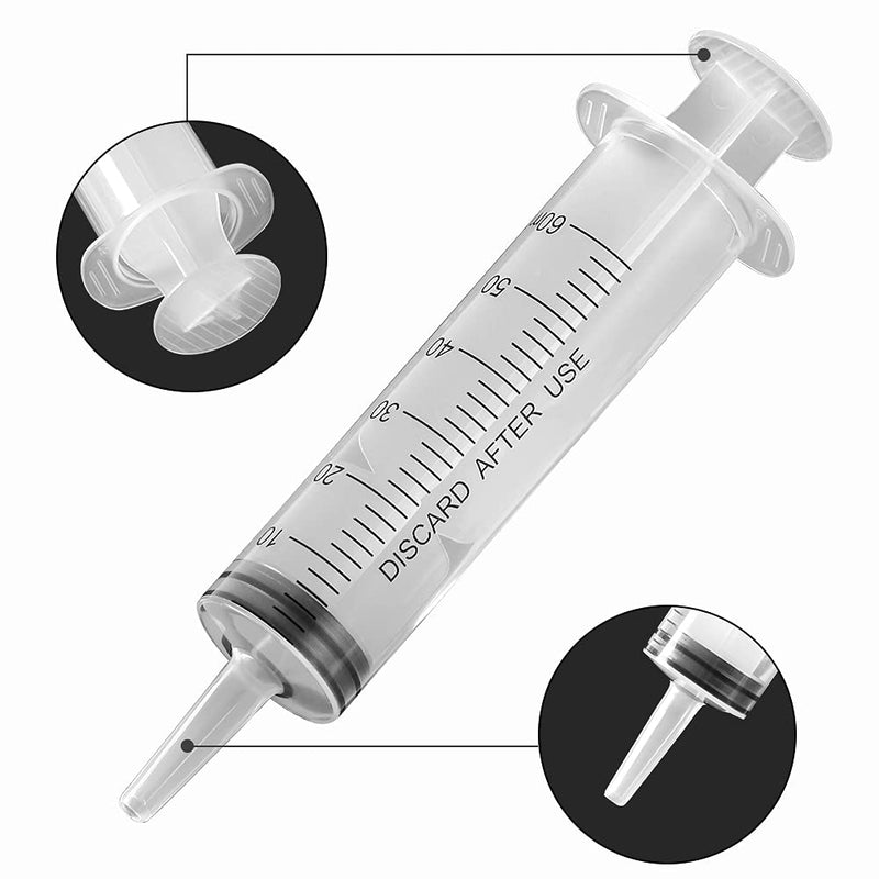 12 Pack 60ml/cc Plastic Syringes with 3Pcs 3ml Pipettes, Individually Sealed with Measurement & Cap for Feeding Pets, Liquid, Lip Gloss, Paint, Epoxy Resin, Oil, Watering Plants, Refilling with 3 pipettes
