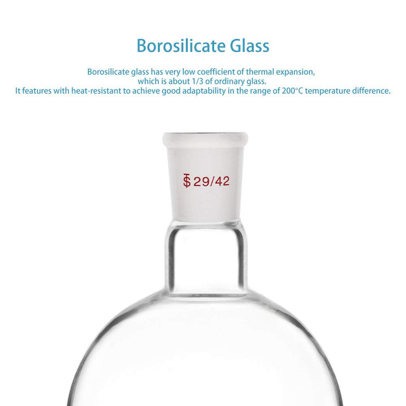 stonylab Heavy Wall Single Neck Borosilicate Glass Flat Bottom Boiling Flask, with 29/42 Standard Taper Outer Joint, 2000ml 2000 ml