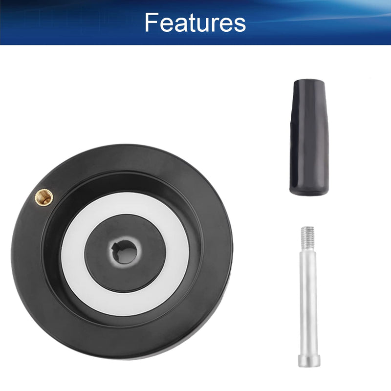 Bettomshin 4.92inch Anti-Slip Lathe Back Ripple Handwheel Black Bakelite w Revolving Handle， Center Hole Diameter 12mm/0.47inch for Milling Machine Lathes Grinders Black