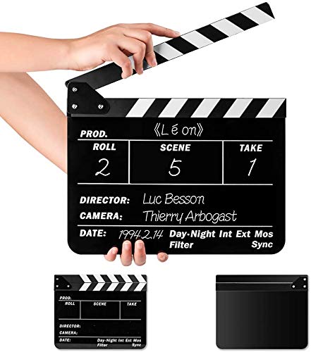 Sedremm Dry Erase Director's Film Movie Clapperboard Slate for Film TV MovieCut Action Scene (10x12in/24.5x30cm) White Clapboard and Colorful Stick