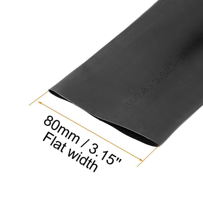 uxcell Heat Shrink Tubing, 2"(50mm) Dia 80mm Flat Width 2:1 Ratio Shrinkable Tube Cable Sleeve 1m - Black