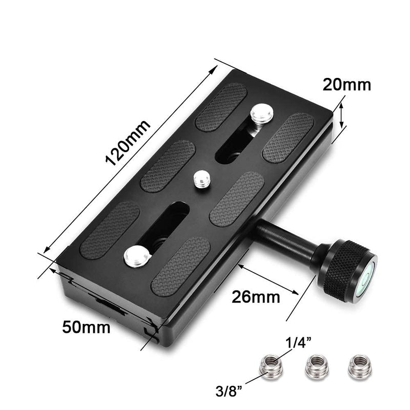 UTEBIT 120mm Quick Release Plate Aluminum with QR Clamp Adapter Set with 3/8"&1/4" Screw Hole and Built-in Bubble Level Compatible for Acra Swiss Camera Tripod Ball Head Monopod