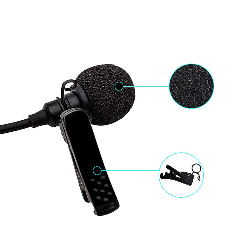 Canfon Lavalier Microphones，Hands Free Clip-on Lapel Mic with Omnidirectional Condenser for DSLR Camera, Android, Smartphone, Tablet, Pad, PC, Laptop, Computer，Podcast, Recording(236in)