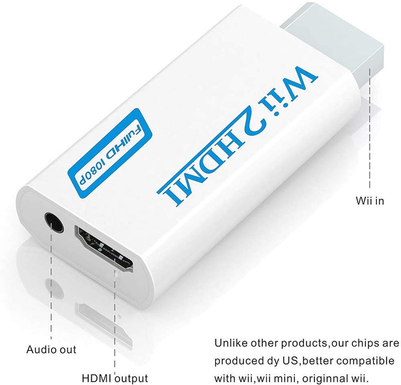 OGOEEN Wii to HDMI Converter 1080P for Full HD Device, Wii2 HDMI Adapter with 5ft High Speed HDMI Cable, with 3.5mm Audio Jack&HDMI Output, Supports All Wii Display Modes 720P, NTSC White Cable