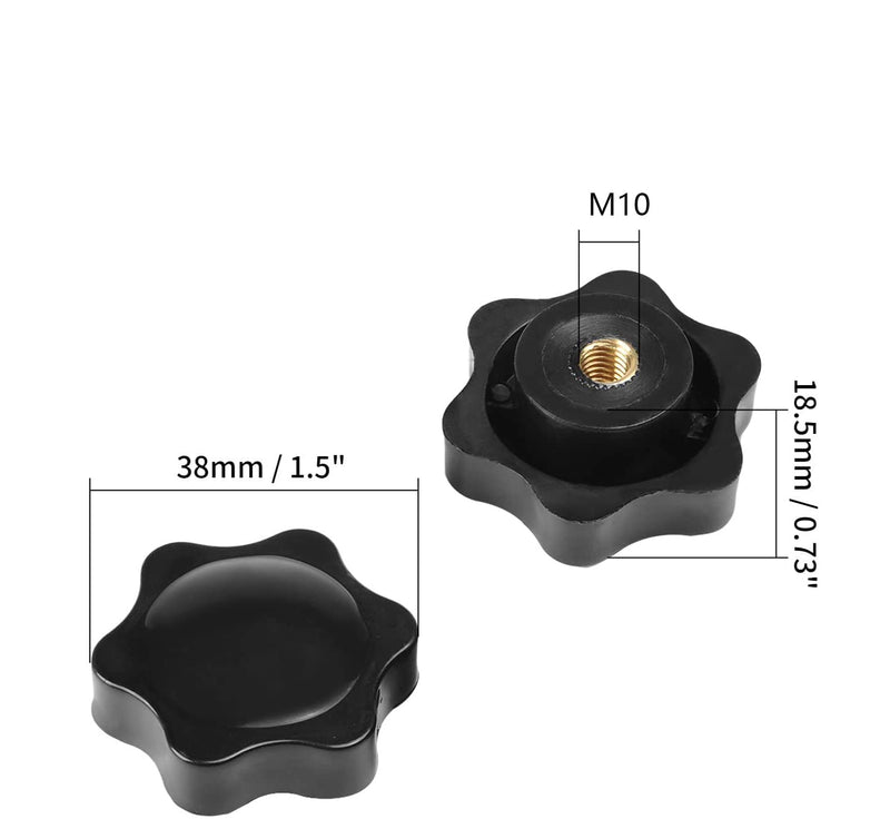 MroMax Star Head Clamping Knob Handle-M10 x 38mm Female Threaded Black Plastic Screw-On for Mechanical Equipment 8Pcs M10