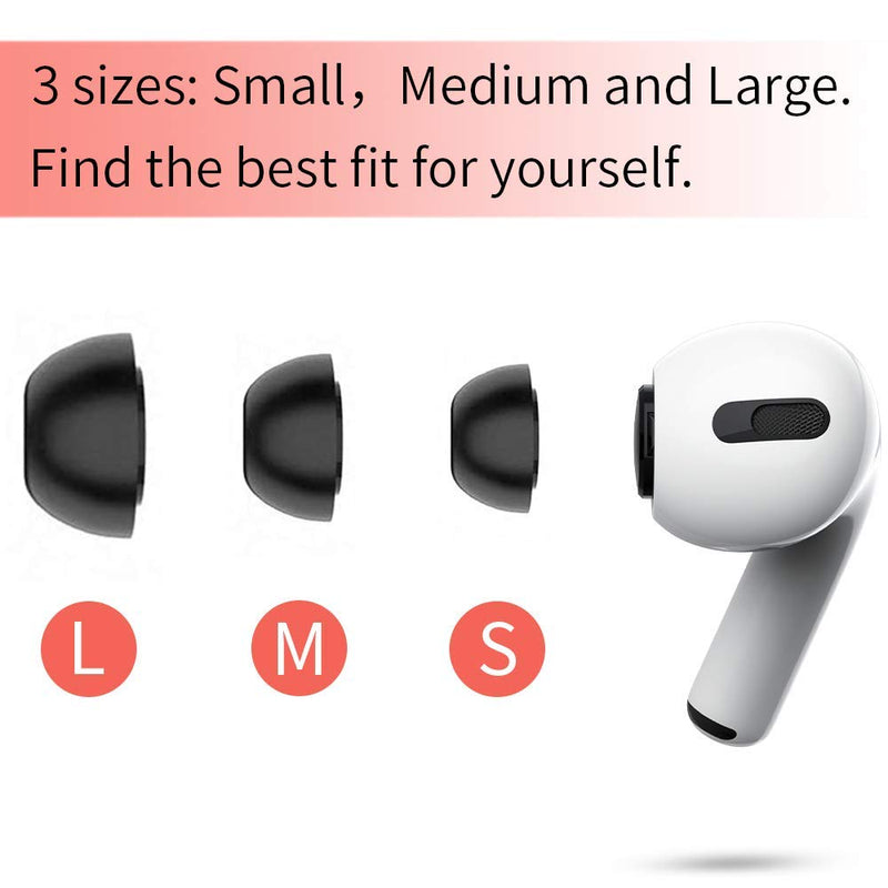 Lanwow Premium Memory Foam Tips for AirPods Pro. No Silicone Eartips Pain. Anti-Slip Eartips. Fit in The Charging Case, 3 Pairs (S/M/L, Black)