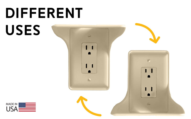Power Perch Single Wall Outlet Shelf. Home Wall Shelf Organizer for Outlets. Perfect for Bathroom, Kitchen, Bedrooms with Cord Management and Easy Installation. Almond 1-Pack 1 Pack