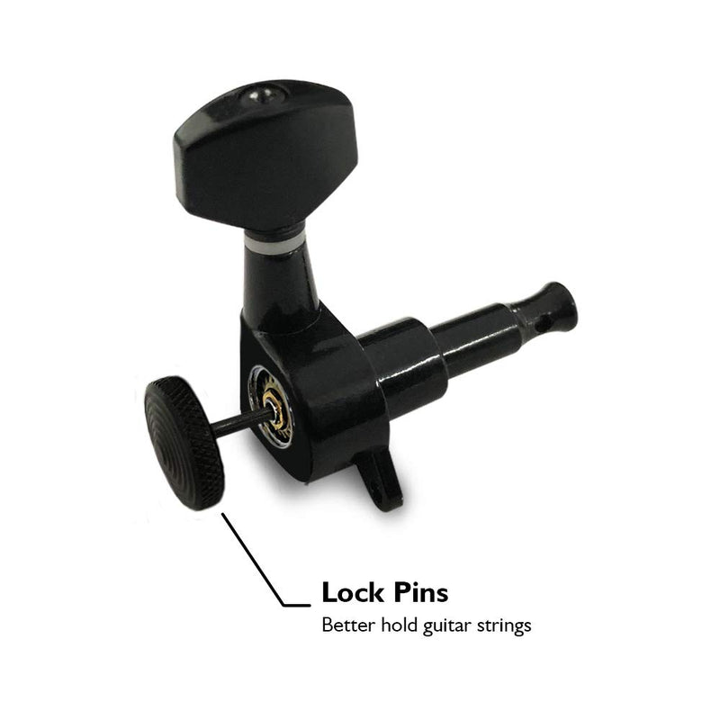 Guitar Tuning Pegs, Adjustable Closed Knob, Lock Strings, Black Body and Ends, Square Heads, Guitar Tuning Machines, for Electric Guitar Black-Closed-Square-Adjustable