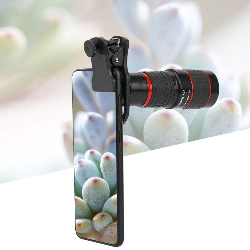 Cell Phone Camera Zoom Lens Attachment Mobile Phone Lens and Accessories 20X Long Focus Zoom Telephoto Lens with Clip for Smart Phone Tablet PC Black