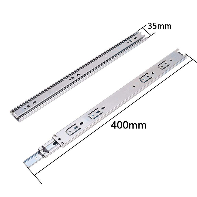 MroMax 16Inch Drawer Slides, Full Extension Ball Bearing Slide Track Rail 1.38Inch Wide 100lb Capacity Silver Tone 1 Pair