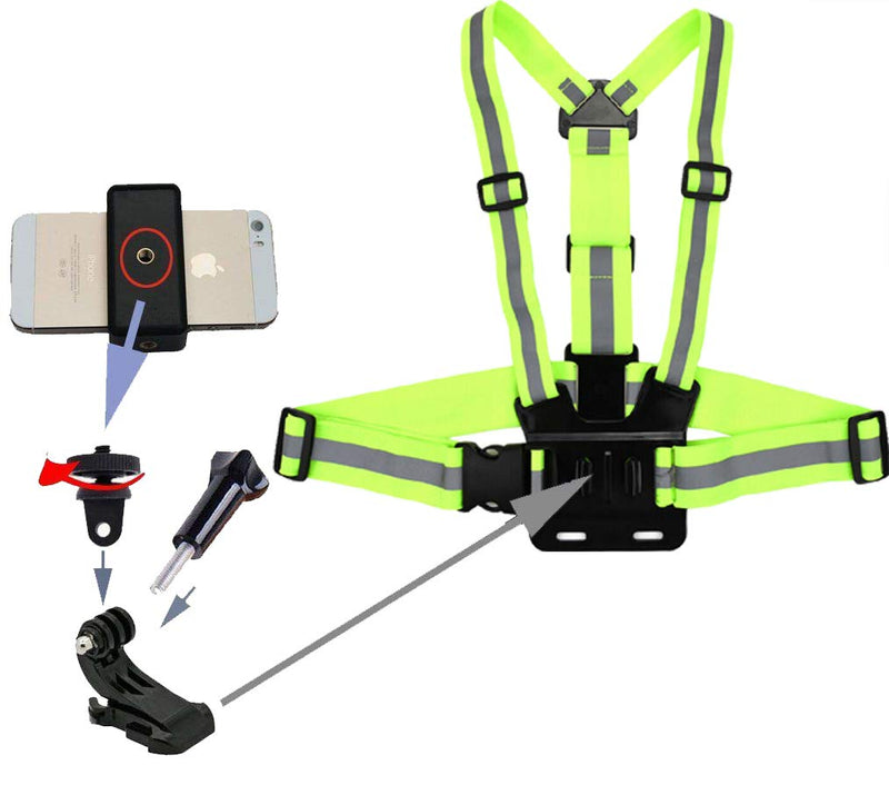 Supkeyer Cellphone Selfie Reflective Vest Chest Strap Mount Harness for Gopro Hero/Sony Action Cam/Cell Phone/iPhone 13 12 11 XR XS Max X 8 7 6 Plus/Samsung LG Huawei for Outdoor Sports,Running