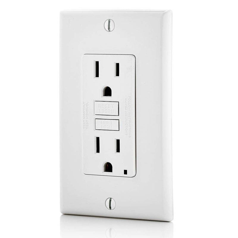 Leviton GFNT1-W Self-Test SmartlockPro Slim GFCI Non-Tamper-Resistant Receptacle with LED Indicator, Wallplate Included, 15-Amp, White 15 Amp