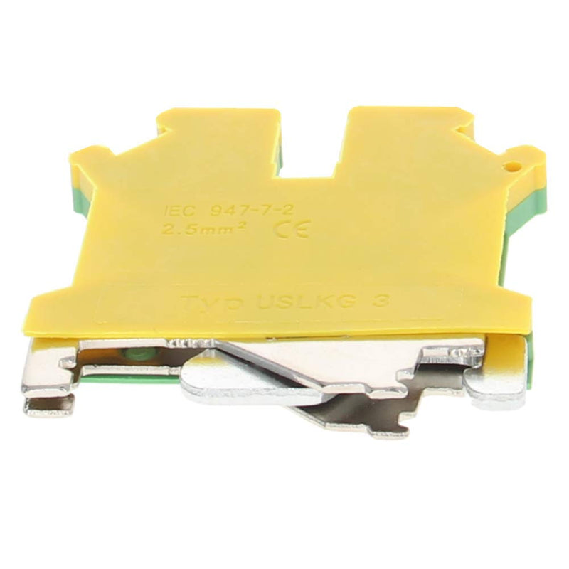 Fielect 10Pcs 0.2-2.5mm2 USLKG3 DIN Rail Mount Grounding Terminal Block DIN Rail Terminal Blocks Screw Clamp Connector DIN Rail Mount Kit, 800V 34A, Yellow-Green