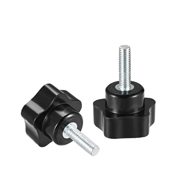 uxcell 5 Pcs Star Knobs Grips M6 x 20mm Male Thread Steel Zinc Stud Black PP