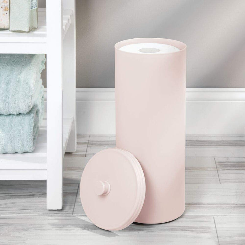 mDesign Plastic Floor Stand Toilet Paper Organizer with Cover, 3-Roll Space-Saving Tissue Storage for Bathroom, Fits Under Sink, Vanity, Shelf, in Cabinet, Corner - Hyde Collection - Light Pink/Blush