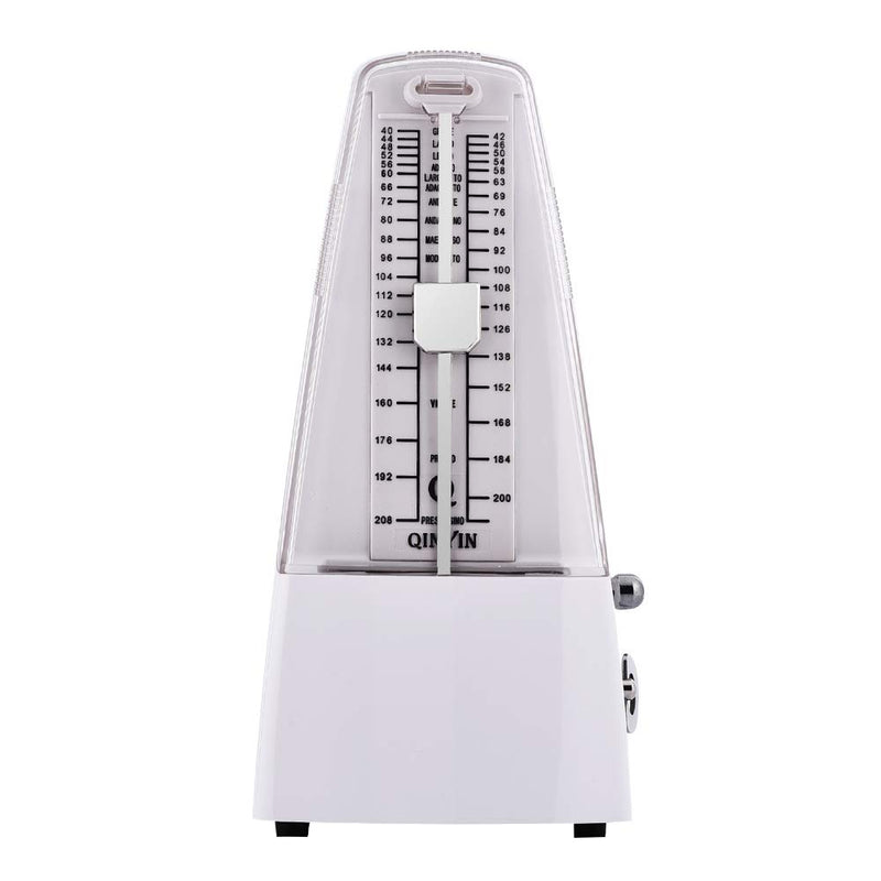 Mechanical Metronome Pyramid with Bell Spring Mechanism Traditional Mechanical Metronome for Piano/Guitar/Drums/Bass/Tuner Combo/Violin (White)