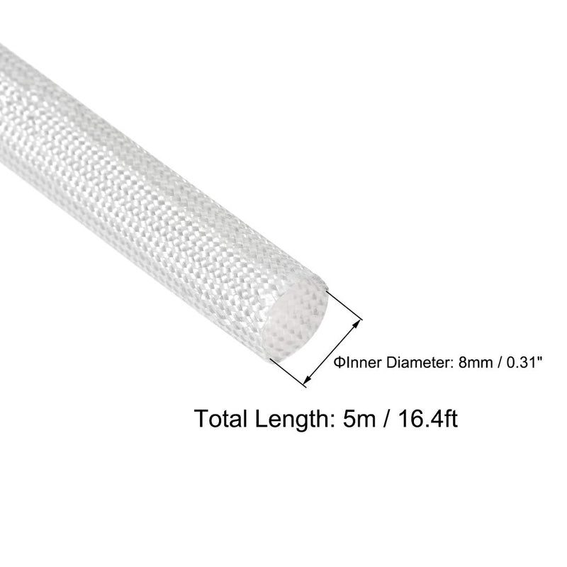uxcell White 600C Temp Resistance PVC Fiberglass Insulation Sleeve 5M Long 8mm Dia