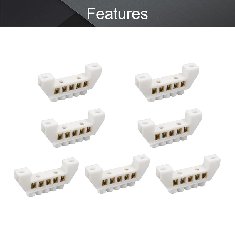Fielect 7Pcs Terminal Bus Bar 5 Positions Terminal Block Connector Bar 6.07mm Wire Dia Screw Terminal Grounding Strip Bus Bar Single Row High Bridge Design Electric Barrier Bus Bars 7Pcs KT058-5