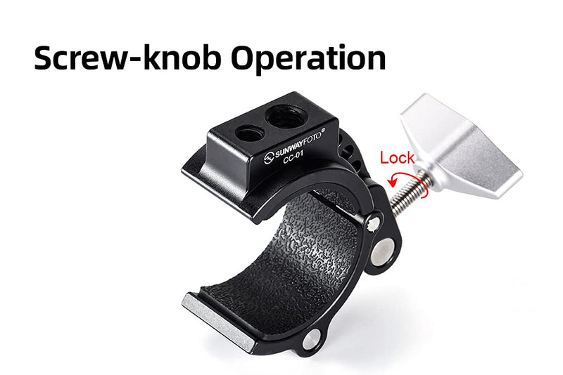 SunwayFoto Titan Tube Clamp CC-01 Accessory / Magic Arm Mount w 1/4" & 3/8" Sockets Ideal for 32mm & 36mm Legs