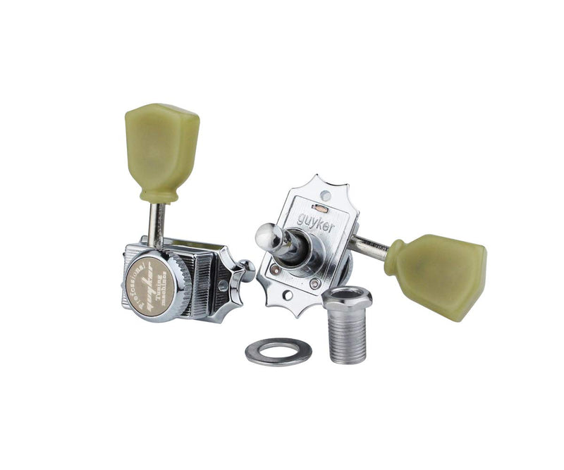 [AUSTRALIA] - Guyker 6Pcs Guitar Locking String Tuning Pegs (3R + 3L) – 1:15 Vintage Deluxe Style Tuners Key Machine Heads Set with Keystone Knob Replacement for Les Paul Style Electric or Acoustic Guitar - Chrome 