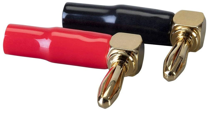 Monoprice 1 Pair Right Angle 24k Gold Plated Banana Speaker Wire Cable Screw Plug Connectors Black/Red 1 Pack