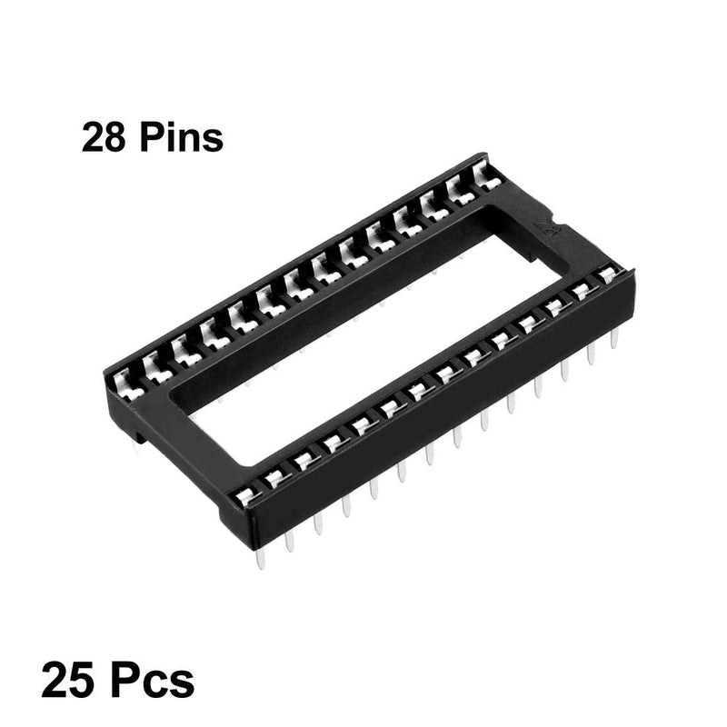 uxcell 25pcs DIP IC Chip Socket Adaptor Solder Type 2.54mm Pitch Dual Row 28 Flat Pin 15.24mm Row Pitch