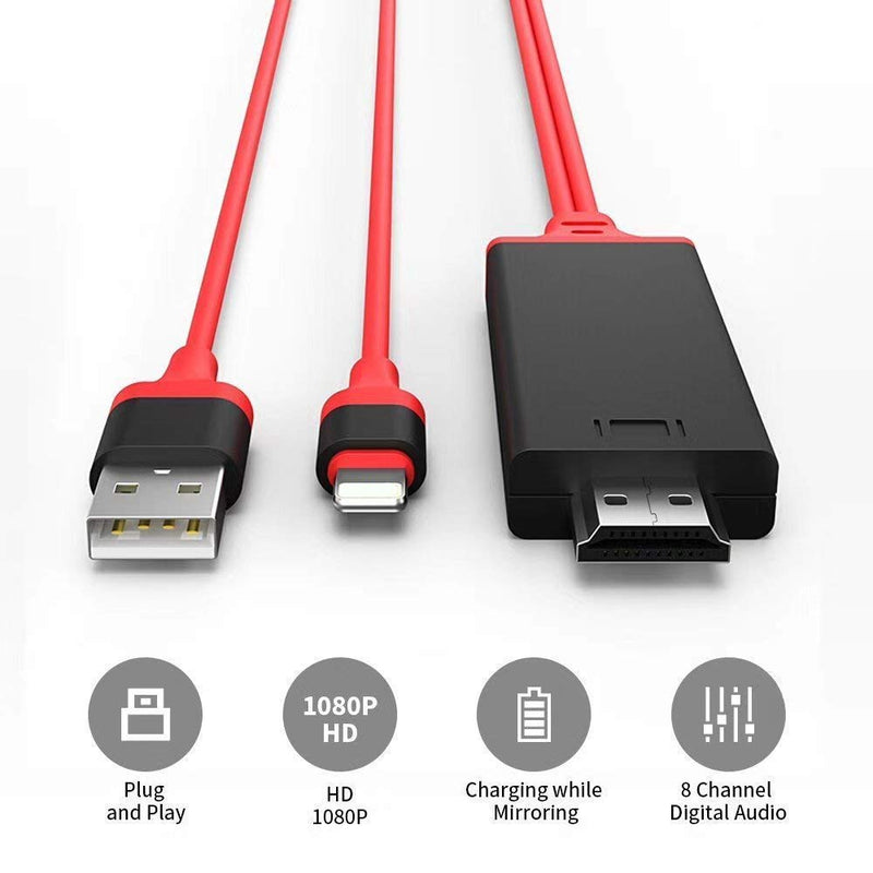 HDMI Cable for Phone Pad,MPIO Phone to TV HDMI Adapter,1080P Digital AV Adapter Phone to HDMI Cable. Digital AV Adapter 1080P HDTV Connector Cord Compatible with Phone X 8 7 Plus（Red）…