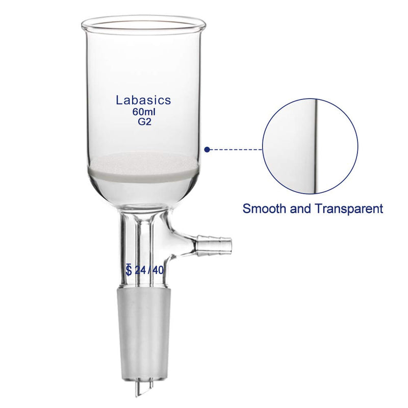 [AUSTRALIA] - Labasics Borosilicate Glass Buchner Filtering Funnel 60ml with Medium Frit (G2), 43mm Inner Diameter, 57mm Depth, with 24/40 Standard Taper Inner Joint and Vacuum Serrated Tubulation (60ml) 60 ml 