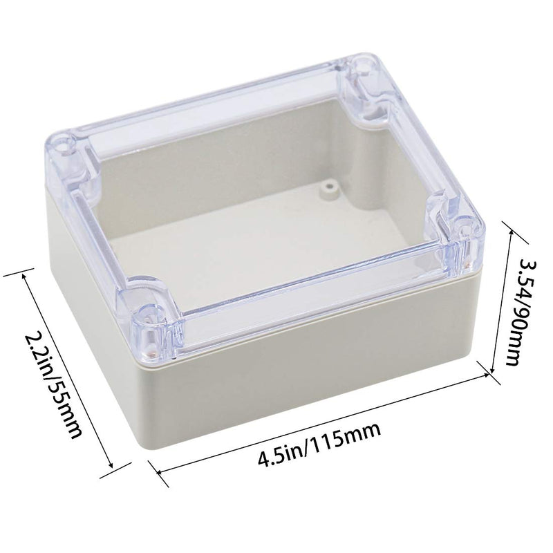 Zulkit Junction Box ABS Plastic Dustproof Waterproof IP65 Universal Electrical Boxes Project Enclosure Grey with Clear Cover 4.5 x 3.5 x 2.2 inch (115 x 90 x 55mm) 4.5"x3.5"x2.2"