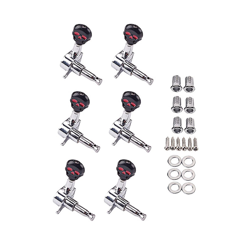 Alnicov Skull Head Sealed Gear Guitar Tuning Pegs Tuners Machine Heads 6R for Electric Guitar Parts,Black and Silver