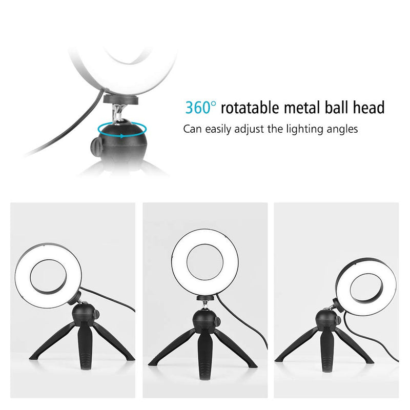 Docooler 4.6 Inch LED Ring Light with Tripod Stand 3 Light Modes & Dimmable Brightness with Mini Selfie Ringlight for Vlog YouTube Photo Studio Live Streaming Video Portrait Makeup Photography