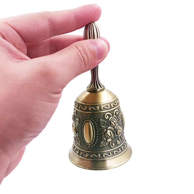 Hourwof Hand Bell,Metal Dinner Bell Decorative Wedding Bells Service Bell Call Bell Christmas Bell,Bronze Broze