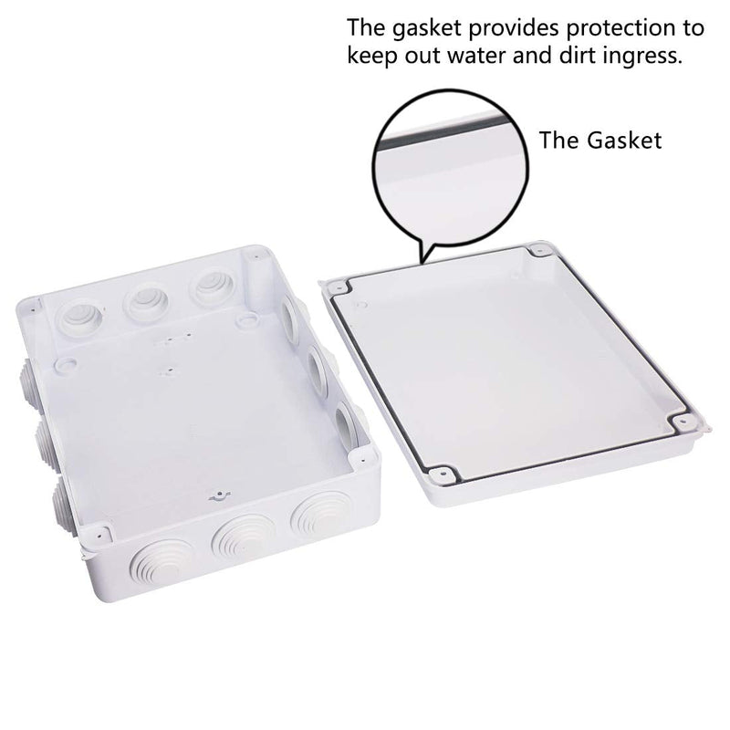 Zulkit Junction Box ABS Plastic Dustproof Waterproof IP65 Universal Electrical Boxes Project Enclosure White 10 x 7.9 x 3.1 inch (255 x 200 x 80mm) 10" x 7.9" x 3.1" With Holes