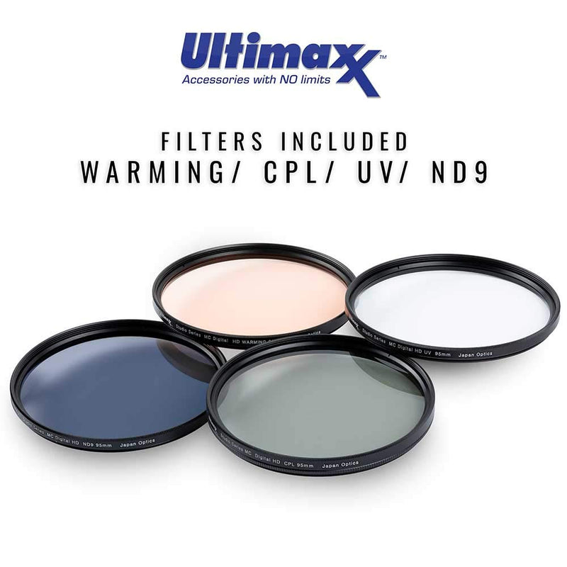 [AUSTRALIA] - 95MM Ultimaxx Professional Four Piece HD DigitalFilter Kit (UV, CPL, ND9, Warming Filters) for Camera Lens with 95MM Filter Thread and Protective Filter Pouch 