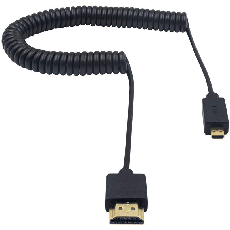 Duttek Micro HDMI to HDMI Coiled Cable, HDMI to Micro HDMI Coiled Cable, Extreme Slim/Thin Micro HDMI Male to HDMI Male Coiled Cable for 1080P, 4K, 3D, and Audio Return Channel (2.5M/8.2FT) 2.5M/8.2FT