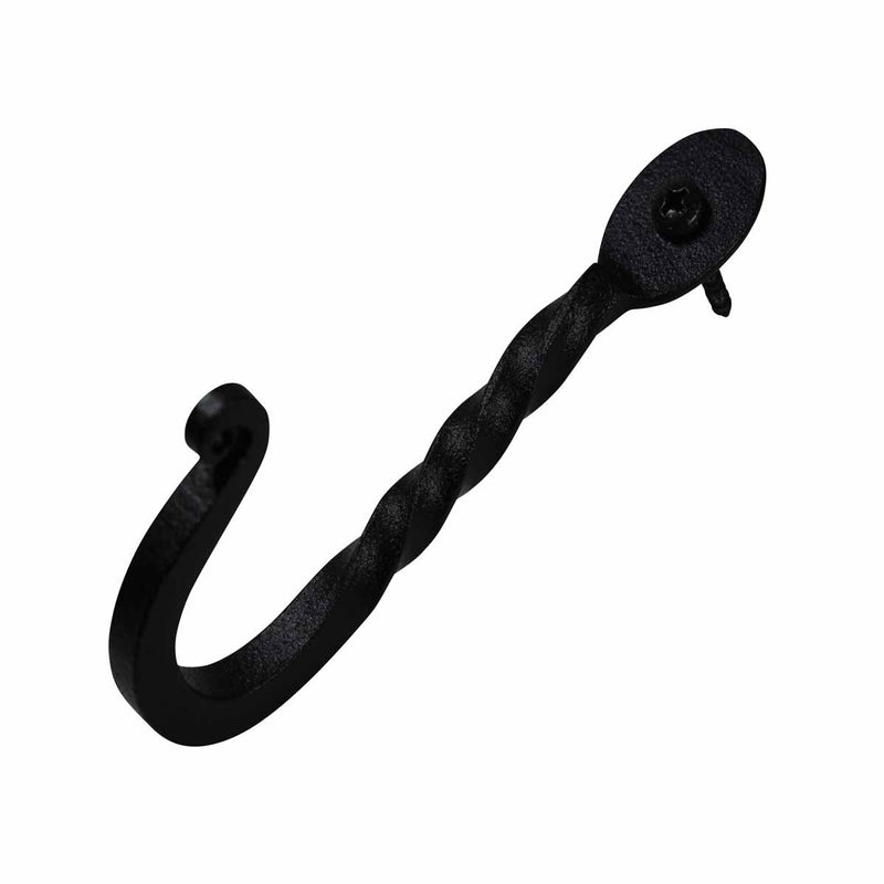 Renovators Supply Black Wrought Iron Twisted Hooks 4.5 Inches Wall Mount Hanger Hooks for Hanging Coat, Robe, Keys, Towel, Hat, Cloths Or Jewellery Powder Coat Finish Includes Mounting Hardware