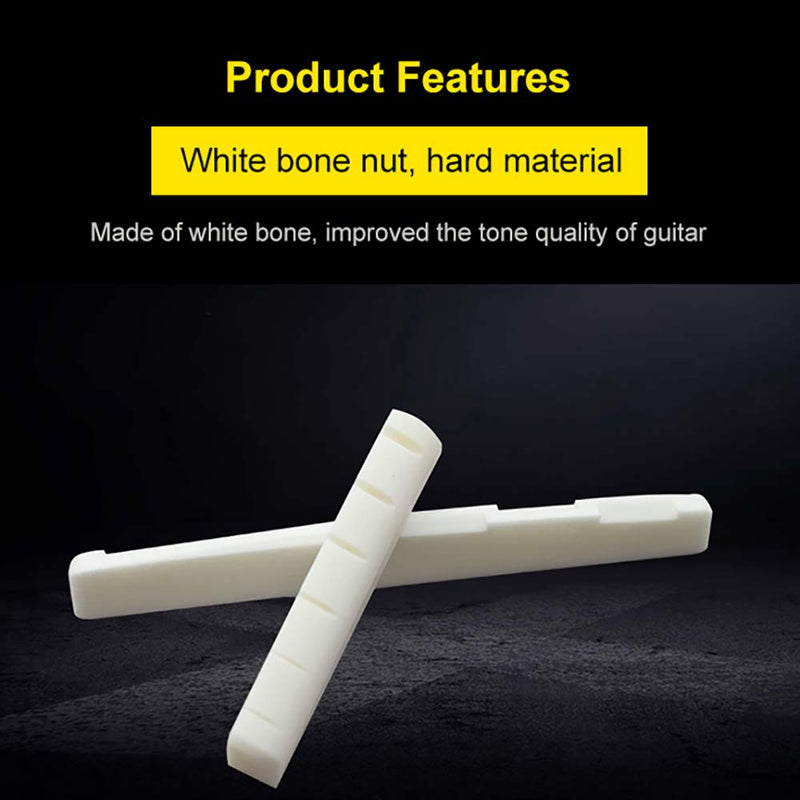 Metallor Bone Bridge Nut and Saddle for Folk Acoustic Guitar Parts Replacement 6 String Pre Slotted White 43 x 9 x 6mm Nut and 73 x 9.5 x 3mm Saddle. Nut: 43×9×6mm+Saddle: 73×9.5×3mm