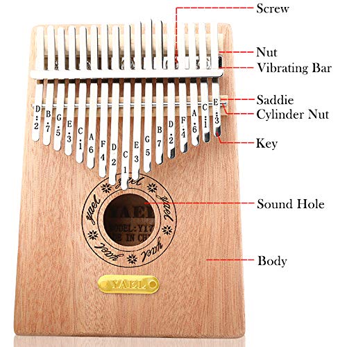 Kalimba 17 Keys Thumb Piano Solid Finger Piano Mahogany Body with Tuning Hammer Study Instruction - Best Birthday Christmas Gift for Music Fans Kids Adults