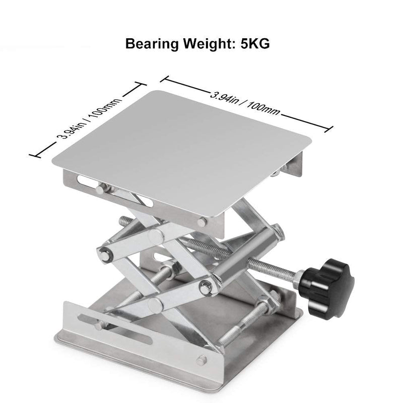 stonylab 4"x4" Lab Scissors Jack, 100 x 100mm Stainless Steel Laboratory Support Jack Platform Lab Lift Stand Table, Expandable Lift Height Range from 45mm to 150mm, Support Weight 5KG 100 x 100 mm