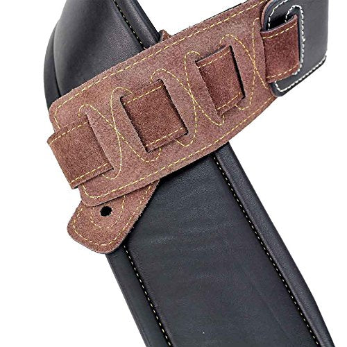 Walker & Williams Super Wide 4" Double Padded Top Grain Black Leather Bass Strap