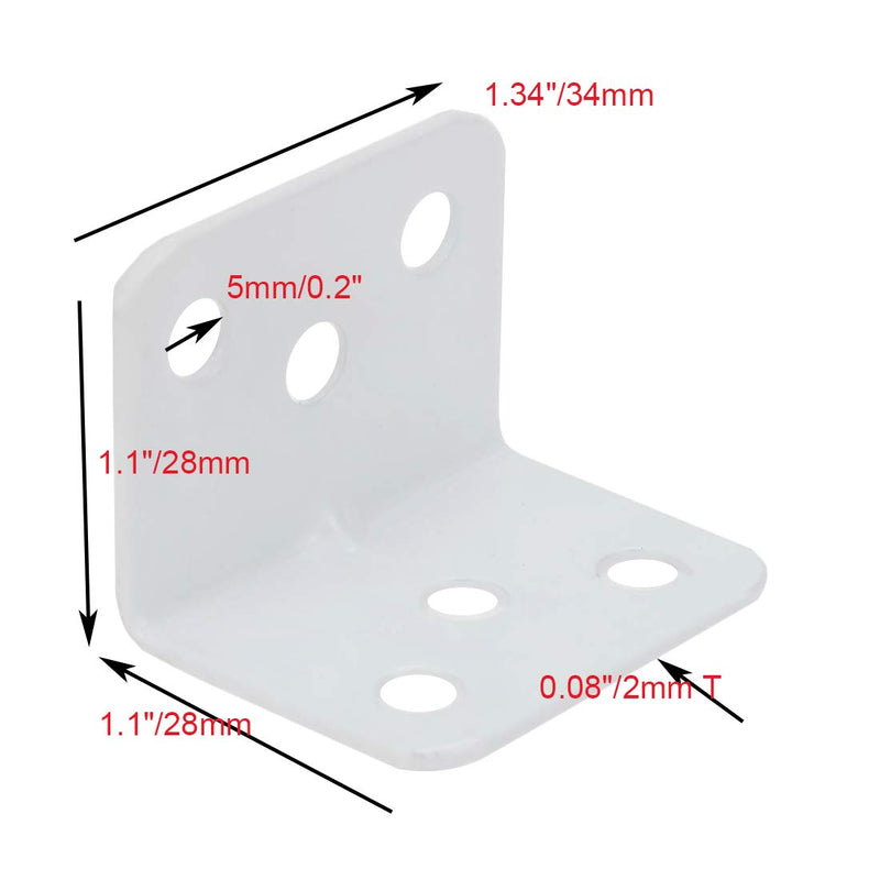 Tsnamay 90 Degree L Shaped White Right Angle Bracket Corner Brace Support with Screws,28x28x34X2mm(L*W*H*T),Pack of 10 28x28x34x2mm 10P